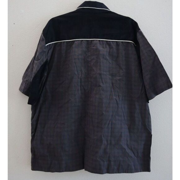 Nicholas Daley SS22 Men's Sz Small Navy Check V-Neck Cotton Bowling Shirt $465 - Picture 2 of 10
